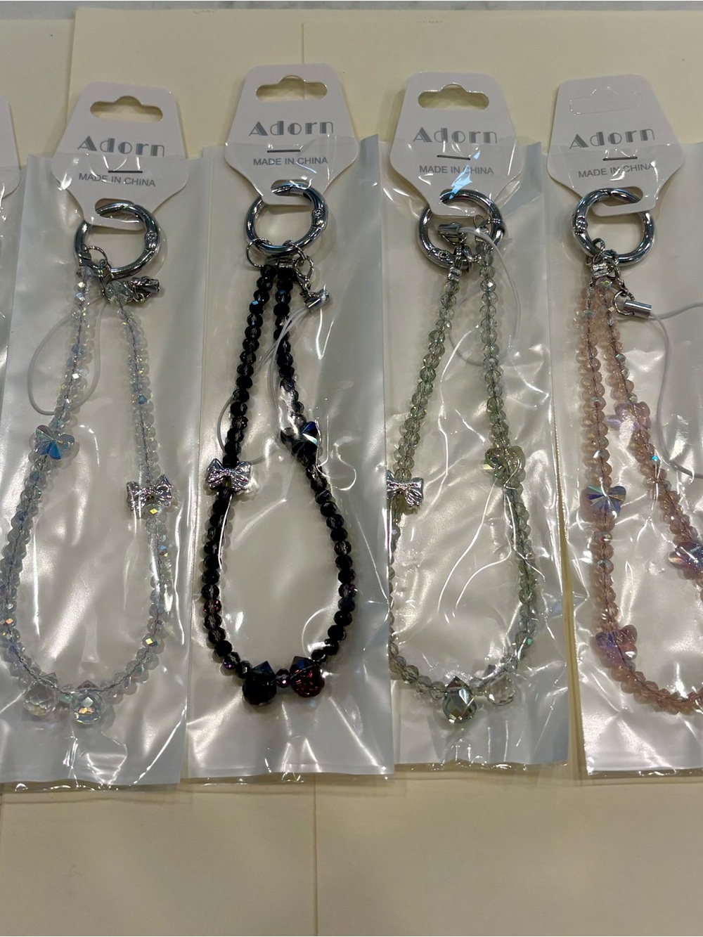Lot of 6 Crystal Phone Wristlets Purse Charms Butterflies & Bows  NWT
